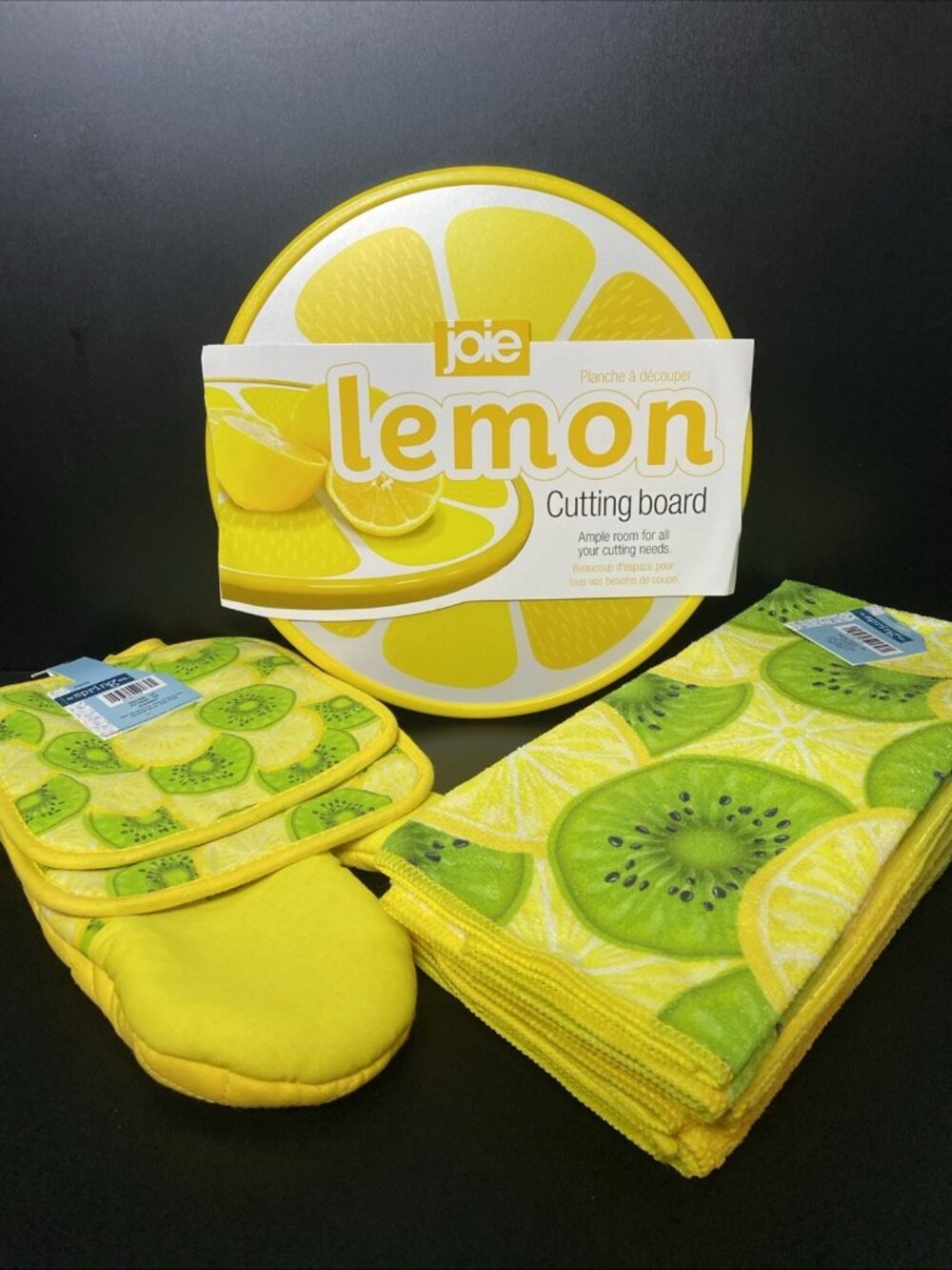 SET of 10 Joie Lemon Cutting Chopping Board Bar Fruit Pot Holders Towels OvenMit